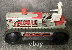 MARX 1950's CLIMBING TRACTOR SPARKLING TIN MIB WINDUP TOY RED WITH BOX