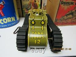 MARX SPARKLING CLIMBING FIGHTING ARMY TANK TIN WINDUP IN BOX 30s WORKS EXC