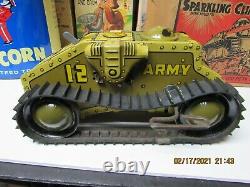 MARX SPARKLING CLIMBING FIGHTING ARMY TANK TIN WINDUP IN BOX 30s WORKS EXC