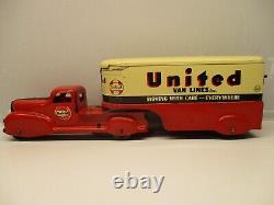 MARX TIN LITHO PRESSED STEEL WINDUP UNITED VAN LINE MOVING TRUCK 1940s TOY WORKS