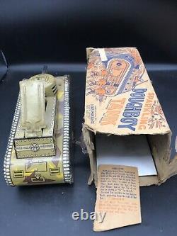 MARX TIN LITHO WINDUP DOUGHBOY TANK 1940s TOY With KEY & BOX