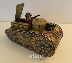 MARX TIN LITHO WINDUP DOUGHBOY TANK 1940s TOY With KEY WORKS GREAT