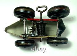 MARX TIN LITHO WINDUP SPEED BOATTAIL RACER #4 BALLOON TIRES RACE CAR with DRIVER