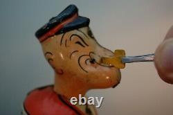 MARX / Tin-Litho Popeye Baggage Express Wind Up With Parrot On Top