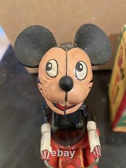 MECHANICAL MICKEY MOUSE WIND UP CYCLIST BY LINEMAR NM WithORIGINAL BOX 1950's RARE