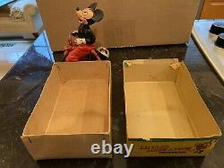 MECHANICAL MICKEY MOUSE WIND UP CYCLIST BY LINEMAR NM WithORIGINAL BOX 1950's RARE