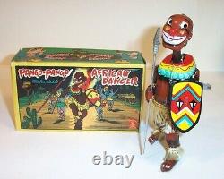 MINT 1950's PANGO PANGO AFRICAN TRIBAL DANCER TIN LITHO WIND-UP TOY MIB T. P. S