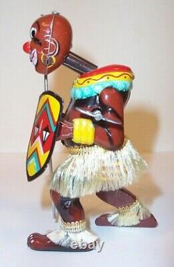 MINT 1950's PANGO PANGO AFRICAN TRIBAL DANCER TIN LITHO WIND-UP TOY MIB T. P. S