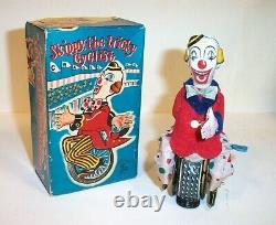 MINT 1950's SKIPPY THE TRICKY CYCLIST TIN LITHO CIRCUS WIND-UP UNICYCLE TOY MIB