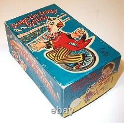 MINT 1950's SKIPPY THE TRICKY CYCLIST TIN LITHO CIRCUS WIND-UP UNICYCLE TOY MIB