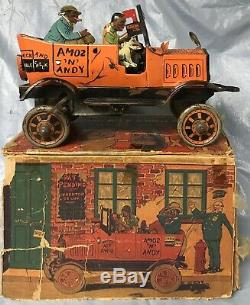 Marx 1930s Amos & Andy Tin Windup Fresh Air Taxi With Box