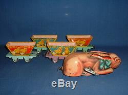 Marx Bunny Express Tin Train Working Windup Rabbit with Four Cars