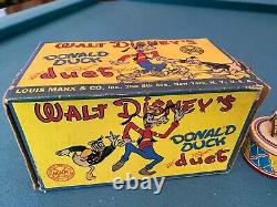 Marx Donald Duck Duet Tin Windup with Box Old Store Stock