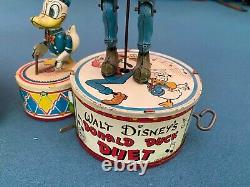 Marx Donald Duck Duet Tin Windup with Box Old Store Stock