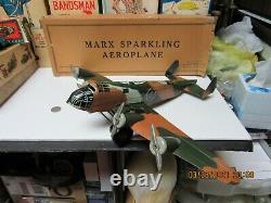 Marx Sparkling Aeroplane Windup Tin Camouflage Us Army Airplane In Box Nm Works