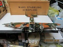Marx Sparkling Aeroplane Windup Tin Camouflage Us Army Airplane In Box Nm Works