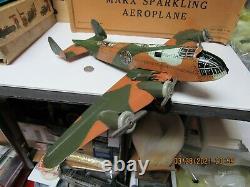 Marx Sparkling Aeroplane Windup Tin Camouflage Us Army Airplane In Box Nm Works