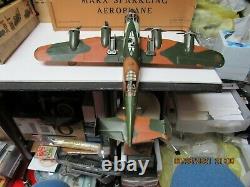 Marx Sparkling Aeroplane Windup Tin Camouflage Us Army Airplane In Box Nm Works