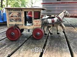 Marx TIN LITHO WIND UP TOYLAND'S FARM PRODUCTS HORSE DRAWN MILK & CREAM WAGON