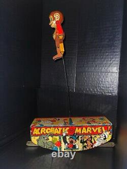 Marx Tin Litho Acrobatic Marvel Wind-up Toy Monkey Gymnast On Circus Platform