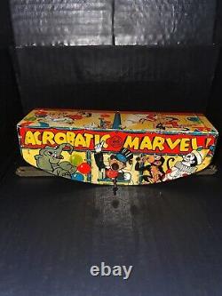 Marx Tin Litho Acrobatic Marvel Wind-up Toy Monkey Gymnast On Circus Platform