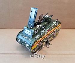 Marx Tin Litho Windup US Army Doughboy Tank 1950s Toy With Key Working Vintage