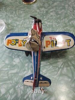 Marx Tin Lithographed Popeye In An Airplane Wind-up Toy