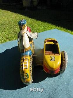 Marx Toys Tin Litho Wind Up Police Motorcycle with Sidecar in Working Condition