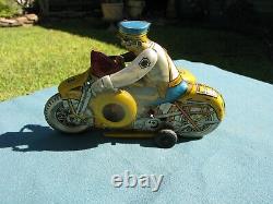 Marx Toys Tin Litho Wind Up Police Motorcycle with Sidecar in Working Condition