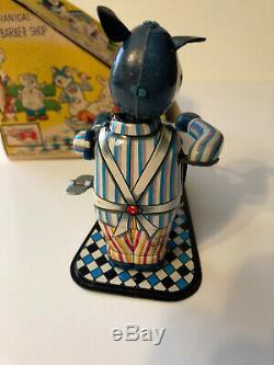 Mechanical Animal Barber Shop vintage tin wind up toy. BRIGHT TIN & WORKS GREAT