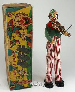 Mechanical Happy The Violinist Clown Antique Wind Up Toy TPS Marked
