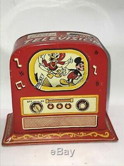 Mickey Mouse Tin Wind Up Walt Disney Productions Linemar Japan Television tv