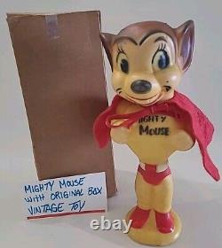 Mighty Mouse With Original Box Rubber Red Cape Old Vintage Toy Read