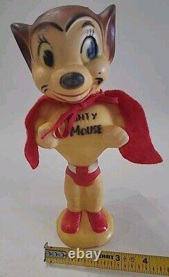 Mighty Mouse With Original Box Rubber Red Cape Old Vintage Toy Read