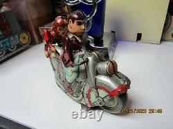 Monkey Rider Motorcycle Tin Litho Wind Up 1950 Kanto Japan Works Rare Toy