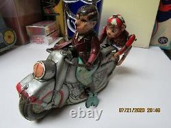 Monkey Rider Motorcycle Tin Litho Wind Up 1950 Kanto Japan Works Rare Toy