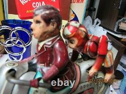 Monkey Rider Motorcycle Tin Litho Wind Up 1950 Kanto Japan Works Rare Toy