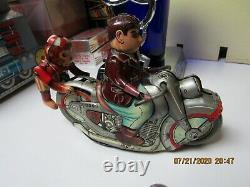 Monkey Rider Motorcycle Tin Litho Wind Up 1950 Kanto Japan Works Rare Toy