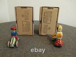 NIB SET (2) PAYA PH DOG With BALL & MONKEY ON MOTORCYCLE TIN WIND-UP TOYS WORK