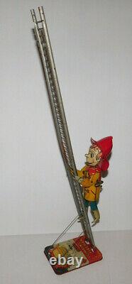 Neat Vintage Tin Litho Wind Up Marx Climbing Fireman