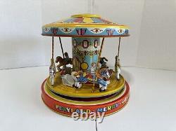 Nice Vintage Chein Tin Wind Working Up Playland Merry Go Round Carousel