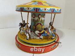Nice Vintage Chein Tin Wind Working Up Playland Merry Go Round Carousel