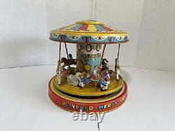 Nice Vintage Chein Tin Wind Working Up Playland Merry Go Round Carousel