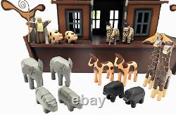 Noah's Ark Wood Folk Art Toy Playset Handcrafted Animals Large Primitive Rustic