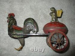 OLD LEHMANN DUO Wind up Easter Rooster & Rabbit with Cart