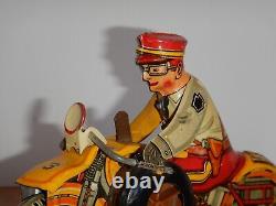 ORIGINAL 1940s MARX WIND UP TIN LITHO POLICE MOTORCYCLE WITH SIREN, WORKING