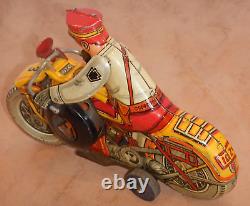 ORIGINAL 1940s MARX WIND UP TIN LITHO POLICE MOTORCYCLE WITH SIREN, WORKING