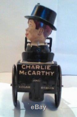 ORIGINAL Charlie McCarthy Wind-Up Tin-Litho Bump N' Go Crazy Car