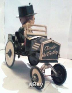 ORIGINAL Charlie McCarthy Wind-Up Tin-Litho Bump N' Go Crazy Car