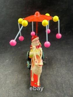 O. K. D Tinplate Wind-up Toy SANTA ON SLEIGH CARROUSEL with Box Made in Japan WORKS